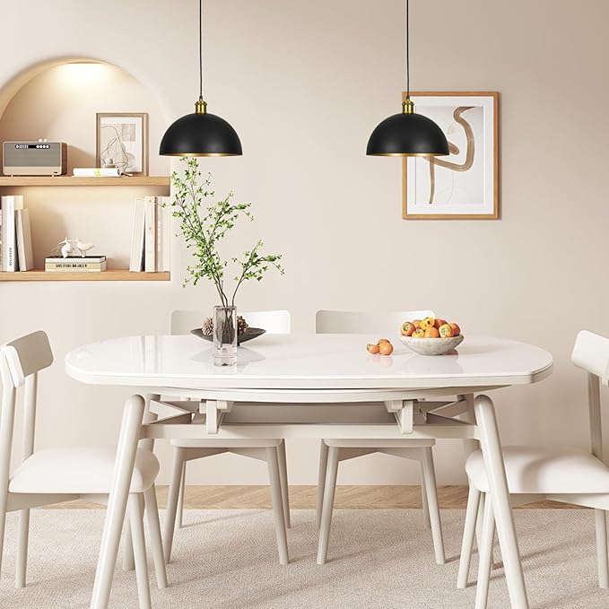 Pendant Lights Kitchen Island - 12-Inch Farmhouse Dome Hanging Light Fixture, Black and Gold Industrial Ceiling Light Adjustable Kitchen Pendant Lighting for Dining Room, Bedroom, Living Rooms