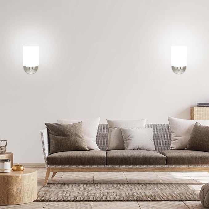 Frosted Wall Sconce Set of Two,Brushed Nickel Bathroom Vanity Lights,Modern Vanity Light,Farmhouse Wall Light Fixtures for Bathroom,Livingroom,Hallway