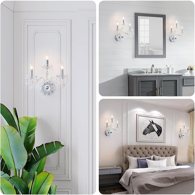 WUZUPS 3-Light Candle Vanity Wall Sconces Light Fixture for Bedroom Living Room Bathroom, E12 Base, Chrome