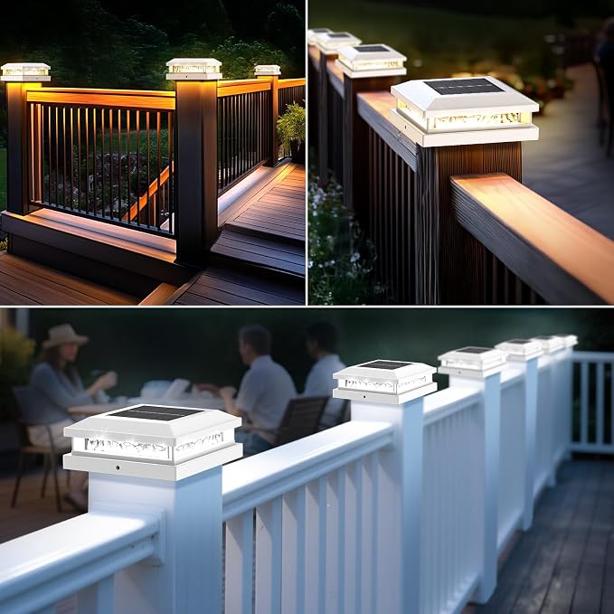 Bosceos Solar Post Cap Lights 6-Pack, 2 Modes 16LEDs Bright Solar Post Lights Outdoor Waterproof, Fence Posts Cap Light, Deck Light for 4x4 4.5x4.5 5x5 Posts for Patio Garden Decor, White