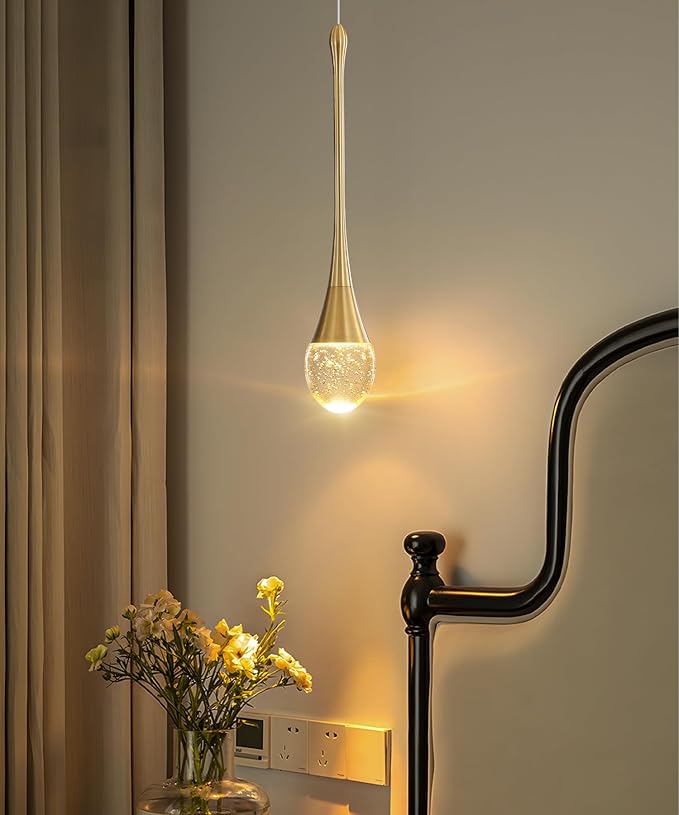 ykolupty Modern Pendant Lights for Kitchen lsland LED Dimmable Raindrop Chandelier Crystal Ceiling Pendant Lighting for Dining Room Hallway Bar Living Room (1 Pack)