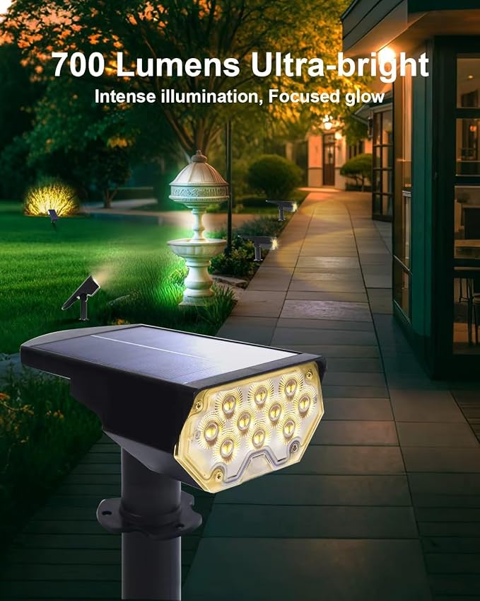 2 Pack Solar Spot Lights Outdoor Waterproof, 20 LEDs Bright Landscape Spotlights Dusk to Dawn, Warm White Adjustable Uplights for Yard Tree House Garden Wall Pathway, IP65