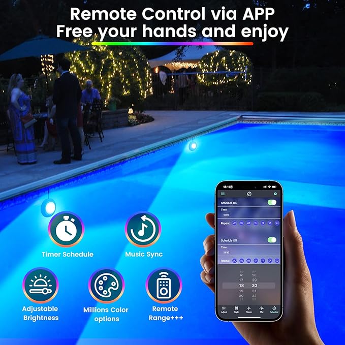 LyLmLe LED Pool Light, 40W Smart Magnetic Pool Lighting with APP Control, 12V Double Lamp with 21ft Cord for Each Light, 1600lm, IP68 Waterproof Nicheless Lights for Inground Aboveground Pools