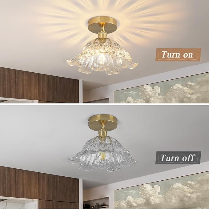 Semi Flush Mount Ceiling Light,Hallway Vintage Lights Fixture Ceiling Transparent 11" E26 Vintage Light Fixtures for Closet Hallway Kitchen Dining Room