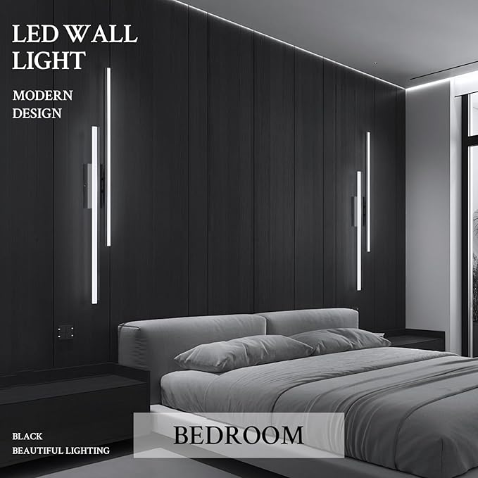 LED Wall Sconce Black Modern Remote Wall Light Fixtures for Living Room, Dimmable LED Vanity Light Indoor Remote Wall Sconce for Bedside Bedroom Bathroom Dining Room, 39.4inch 1 Pack