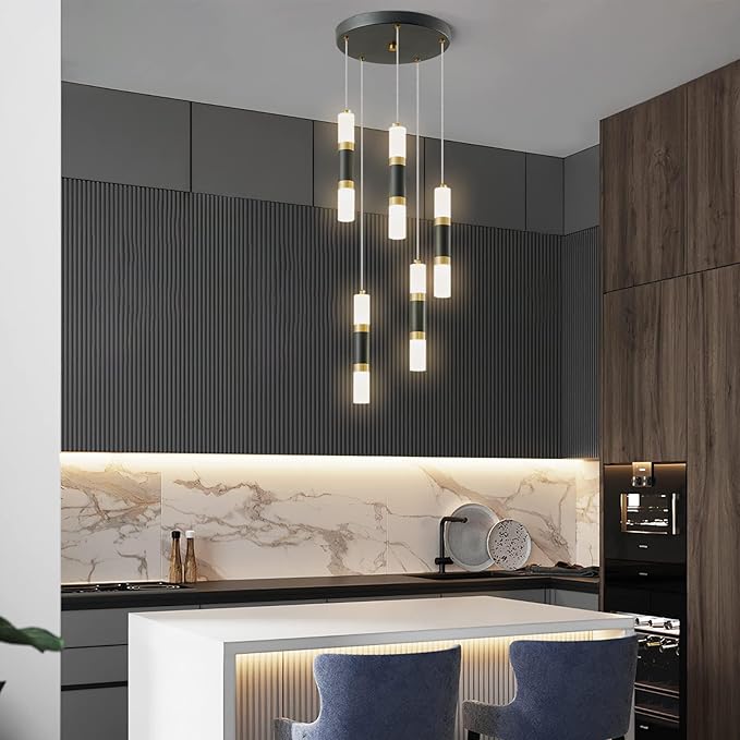 5-Light Modern Pendant Light Kitchen Island Light Fixture Dimmable LED Black Mini Pendant Lights Dinning Room Kitchen Black Gold Pendant Lighting