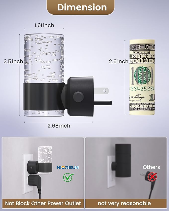 NIORSUN Night Light Plug into Wall, Dimmable Nights Lights with 3 CCT & 5 Brightness Levels, Slim Acrylic Plug in Night Light, Auto Dusk to Dawn Sensor for Stairs, Hallway, Bathroom, Black, 2 Pack