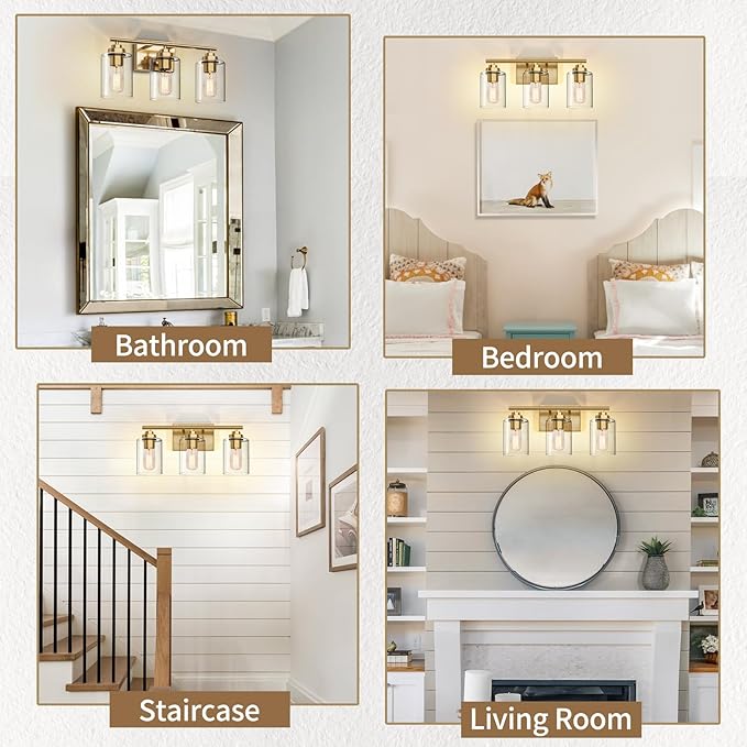 SKEJAO Bathroom Vanity Light Over Mirror,Bathroom Light Fixture Wall Sconce Lighting for Bedroom,Living Room (Gold, 3-Light)