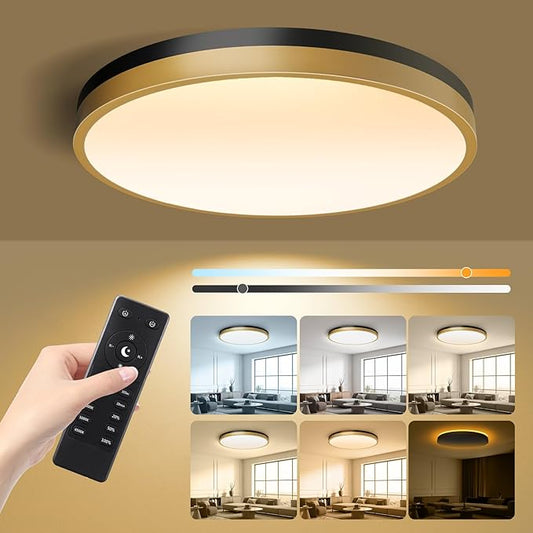 Lightania 18 Inch Flush Mount Ceiling Light with Remote Control & Night Light, 5CCT Dimmable Ceiling Light Fixture, 43W 4300LM 2700K-6500K Adjustable LED Ceiling Lights for Bedroom Kitchen Living Room
