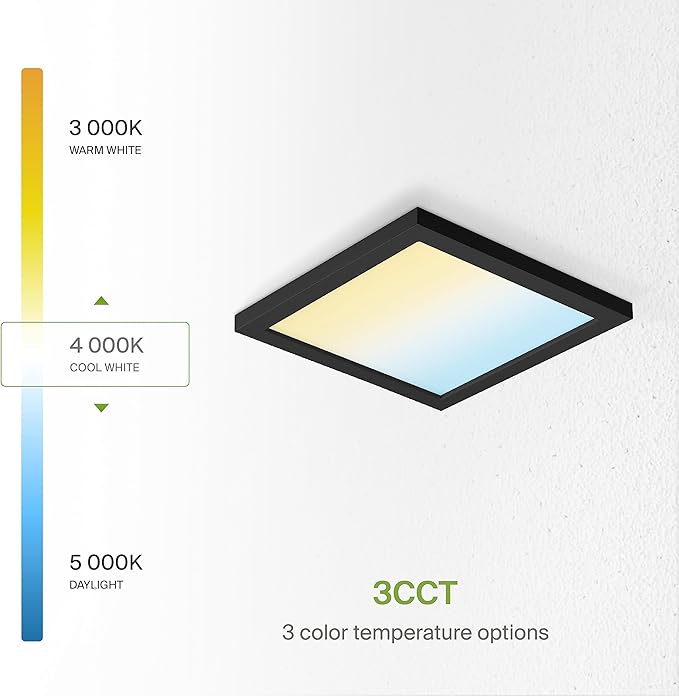 ASD LED 9" Square Flush Mount Light | 18W 1270LM 3000-5000K 120V | 3CCT, Dimmable, Ultra Slim, ETL Listed | Thin Surface Lamp, Bedroom Ceiling Lighting | Black