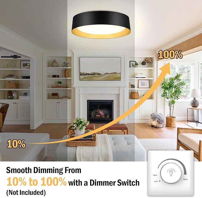 BrightHome 16in Flush Mount LED Ceiling Light, 30W(300W Equiv) 3000LM, 5CCT 2700K 3000K 4000K 5000K 6000K, Dimmable Modern Flush Mount Light for Bedroom, Bathroom, Hallway, Kitchen, White and Gold