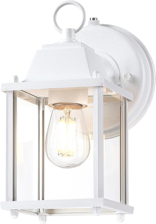 LIT-PaTH Dusk to Dawn Outdoor Wall Lantern, Wall Sconce Waterproof Porch Lighting Fixture, E26 Base, Aluminum Housing with Glass Shade, 1-Pack, White