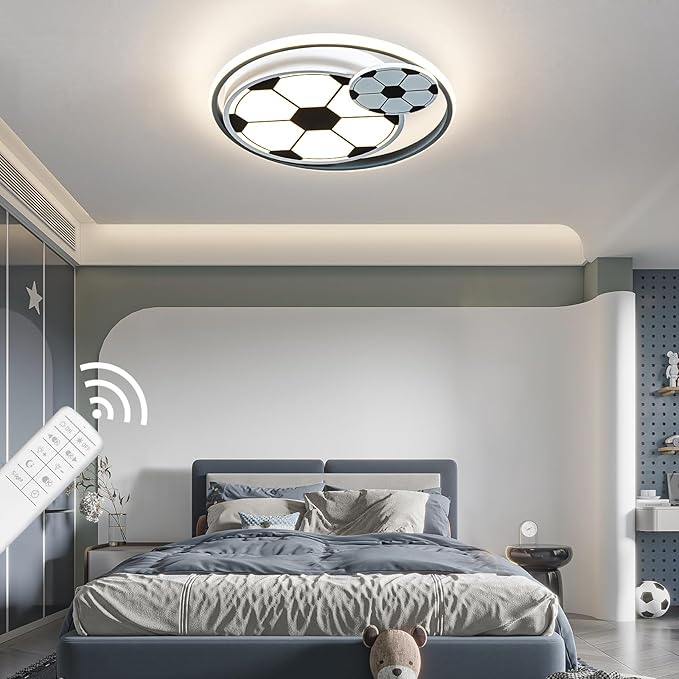 Modern Ceiling Light LED Kids Room Ceiling Lamp for Bedroom Dimmable Soccer Flush Mount Ceiling Light with Remote Control 17" Living Room Light Fixtures for BoysRoom,Kitchen 3000k-6000K