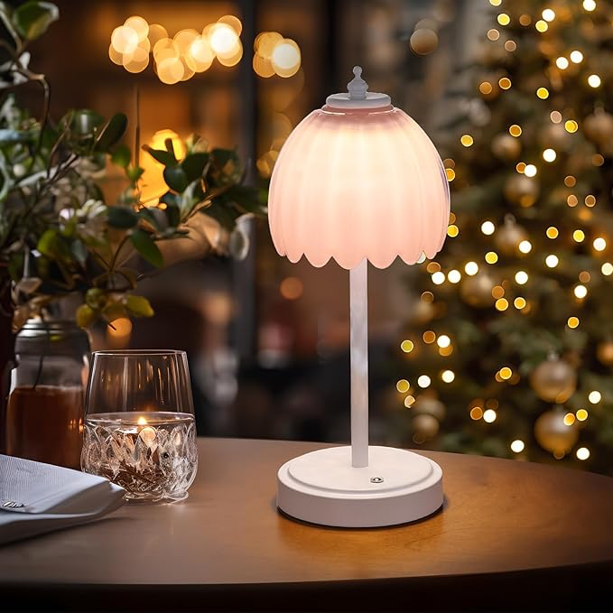 Shenmoyl Rechargeable Table Lamp with 5200mAh Battery & Touch Control - 3 Adjustable Color Temperatures, Cordless Dimmable Table Light for Bedroom, Office Desk, Nightstand(Creamy Pink, 1 Pack