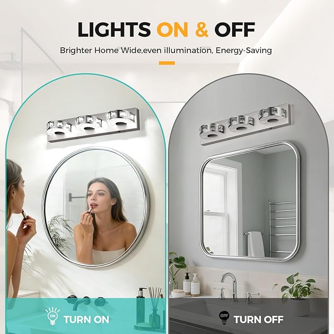 LED Modern Bathroom Vanity Light Fixtures (3-Light, 24W, 21.6-Inch), Brushed Nickel Bathroom Wall Lighting Fixtures Over Mirror (Cool White 5500K) for Mirror, Living Room, Kitchen, Hallway, Cabinet