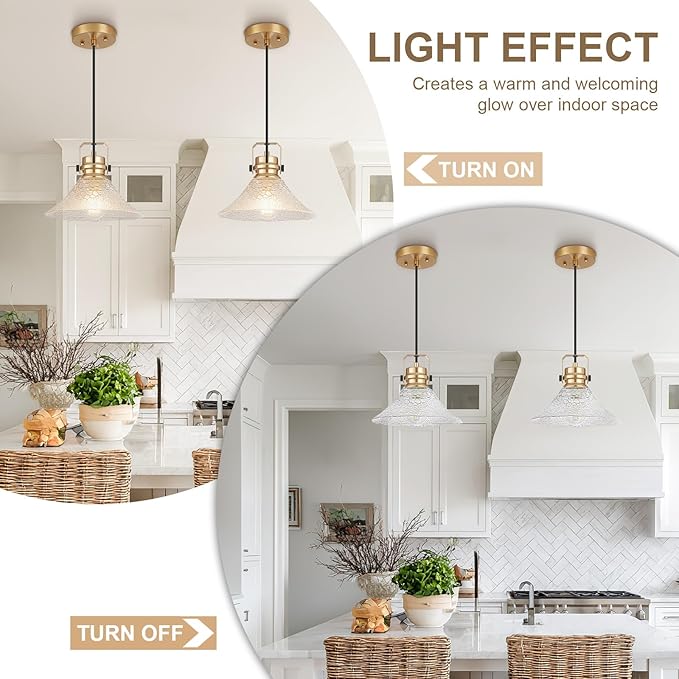 Glass Pendant Lights Kitchen Island 2 Pack Pendant Light Fixtures with Wave Glass Modern Adjustable Hanging Light for Kitchen Sink Dining Room Bedroom