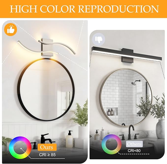 KARTOOSH 2 Pack Brushed Nickel Bathroom Vanity Lights Fixtures Over Mirror Hardwired 3CCT Dimmable Modern Wall Lights for Mirror Kitchen Living Room Cabinet Porch Hallway, 23.6 Inch