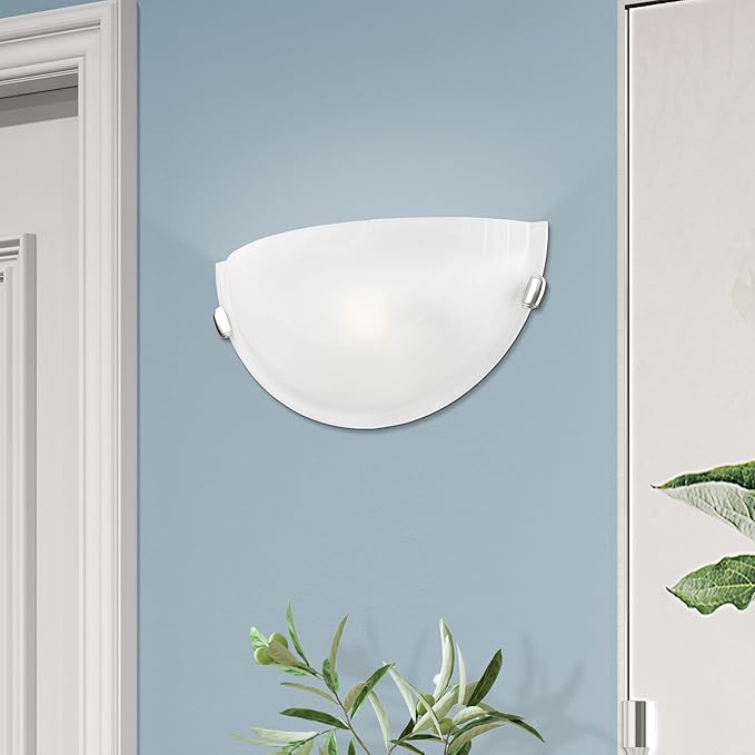 Livex Lighting 4271-91 Home Basics 1 Light Brushed Nickel Wall Sconce with White Alabaster Glass