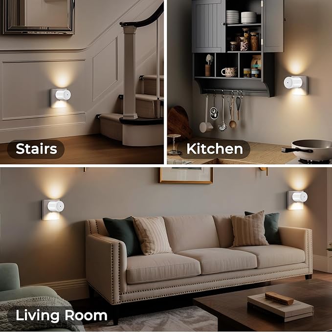 GEPLAD 4-Pack Motion Sensor Night Light, Plug into Wall Dusk to Dawn LED Nightlight, Auto On/Off, 3000K Soft White 100 Lumens, Rotatable Plug-in Design for Hallway, Staircase, Bathroom, Corridor