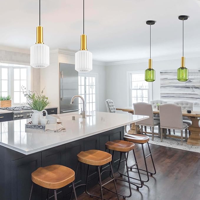 2 Pack Mid Century Frosted Glass Pendant Light Fixture Brushed Gold Pendant Lights Kitchen Island Modern Globe Pendant Lighting Adjustable Modern Entry Hanging Light