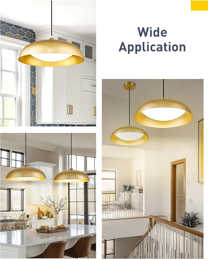 kudos LED Pendant Light Fixtures, Modern Gold Pendant Light, 15 Inch Large Kitchen Pendant Light for Kitchen Island, Dining Room, Living Room, Bedroom, 5CCT Adjustable, KDPL02-GD