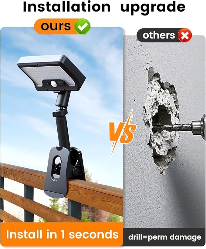 Clip On Solar Lights Outdoor, Motion Sensor Outdoor Lights, 92 LEDs 600LM Solar Fence Lights Outdoor Waterproof,Security Lights for Fence, Deck, Gutter (2, Clamp/Black/3000K)