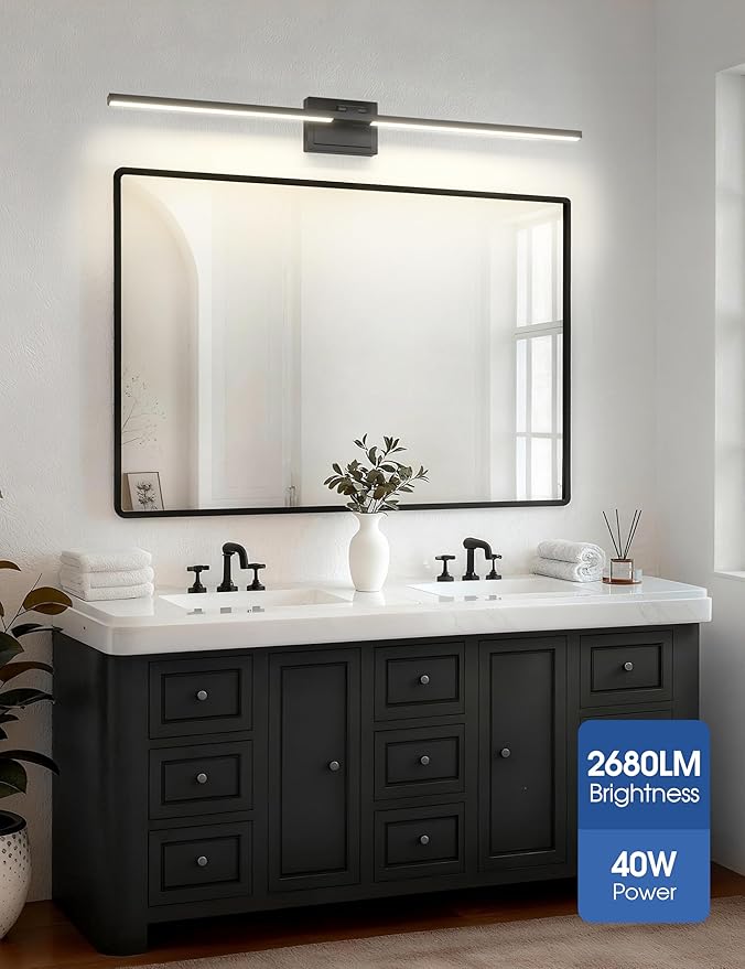 VOLISUN Bathroom Vanity Light 48 inch, 5CCT Dimmable, 40W LED Bathroom Light Fixture Over Mirror, Black Bar Vanity Lights for Bathrooms Mirror Cabinets