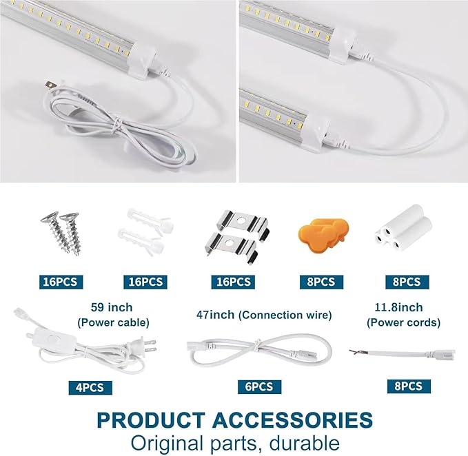 Led Shop Lights,Led Shop Lights 4FT 50W 6500K 7000LM Clear White,Shop Light 4FT 110V Linkable Integrated V-Shape for Shop Garage,Warehouse,Workbench and Workshop Commercial Bay Lighting(8-Pack)