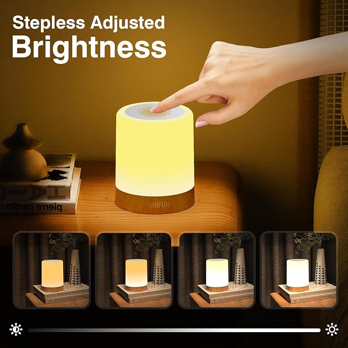 UNIFUN Touch Control Night Light - Rechargeable Bedside Table Lamp with Dimmable Warm White (2800K-3100K) & RGB Color Changing, Portable Cordless LED Lamp for Bedroom, Nursery, Living Room