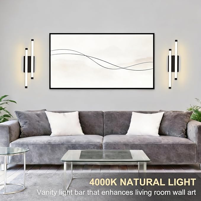 Bathroom Vanity Light Bar, 24 Inch Modern Black LED Vanity Light, 18W 3 CCT 3000K 4000K 6000K Dimmable Hardwired Bathroom Light Fixtures Over Mirror for Bathroom, Hallway, Powder Room, Washroom