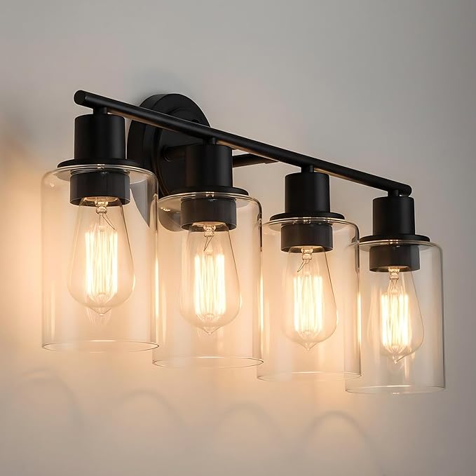 4-Light Bathroom Light Fixture Over Mirror Black 4-Light Vanity Light Fixture for Bathroom Vanity Black Wall Sconce Over Sink