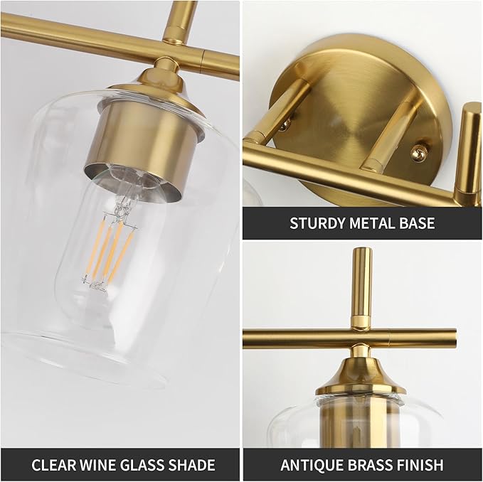 Bathroom Light Fixtures 4-Light Brushed Nickel Bathroom Vanity Light with Clear Glass Shade, Modern Wall Lights for Bedroom Hallway Living Room (Gold, 4-Light)