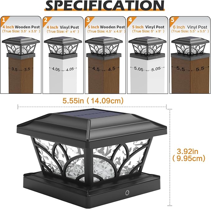 SIEDiNLAR Flickering Flame Solar Post Cap Lights 4 Modes 1 Pack, Upgrade Model for 4x4 5x5 6x6 Wood & Vinyl Posts, Waterproof Outdoor Fence Deck Patio Decor, Warm White/Blue Light (Black)