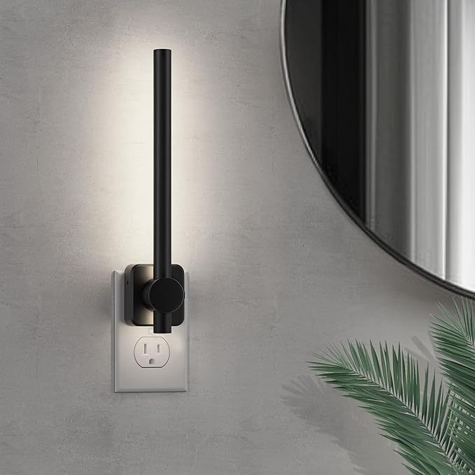 L LOHAS LED Night Light, Dimmable Night Lights Plug into Wall 0-200LM, Dusk to Dawn Sensor, 2W Bathroom Night Lights, Daylight 5000K, Modern Black Plug in Nightlight for Mirror Restroom,1Pack