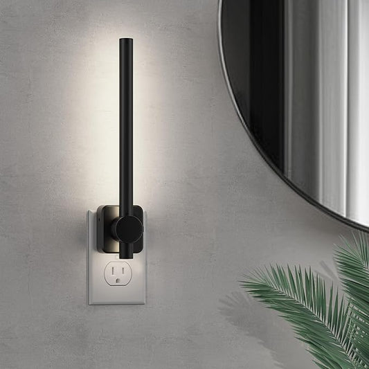 L LOHAS LED Night Light, Dimmable Night Lights Plug into Wall 0-200LM, Dusk to Dawn Sensor, 2W Bathroom Night Lights, Daylight 5000K, Modern Black Plug in Nightlight for Mirror Restroom,1Pack