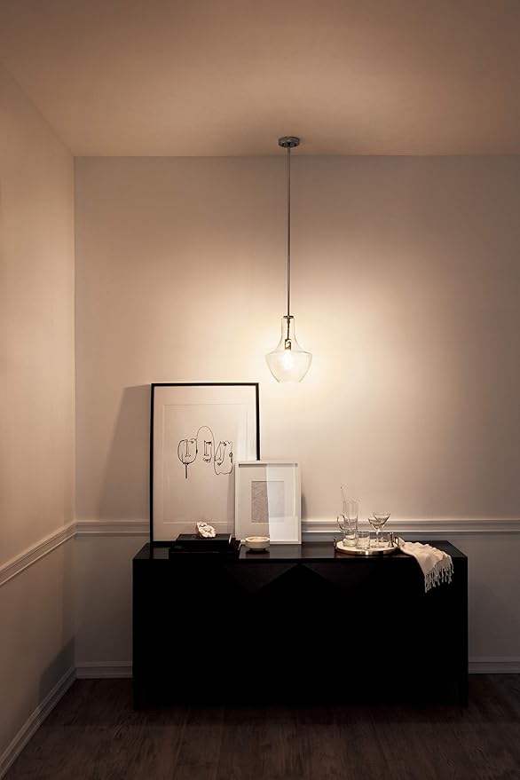 Kichler Everly 15.25" Kitchen Bell Pendant in Chrome, 1-Light Clear Glass Pendant Light, (15.25" H x 10.5" W), 42141CHCLR