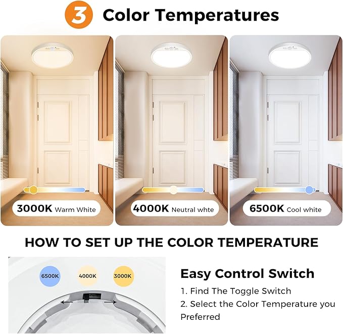 slochi Motion Sensor Light Indoor Wired, 8.7 Inch 3000K/4000K/6500K Closet Lights Motion Sensored, 18W 1800LM Flush Mount Ceiling Light for Hallway Pantry Stairwell Porch, White