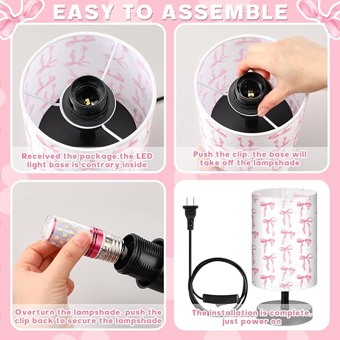 Glooglitter Pink Bow Table Lamp Gifts 3 Colors Dimmable Lights 11.02 x 5.12 Inch Night Light Bedside Lamps Decoration for Bedroom Desk Birthday Gifts for Home Decor