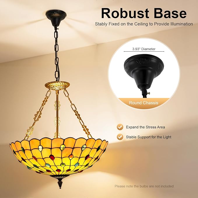 Vintage Pendant Light Fixtures, 20.5in Stained Glass Ceiling Pendant for Dining Room, Antique Style Hanging Lamp for Living Room Kitchen Entryway-E26