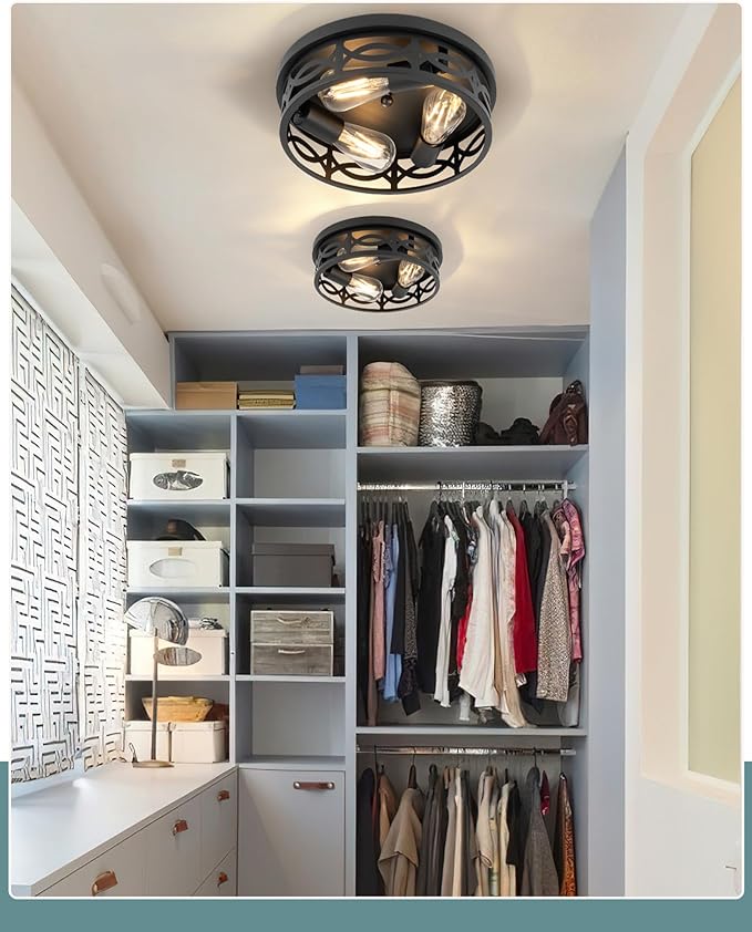 Black Flush Mount Ceiling Light Fixtures,3-Light Modern Hallway Light Fixtures, 13 inch Light Fixture Ceiling Mount for Kitchen, Farmhouse,Bedroom 2 Pack