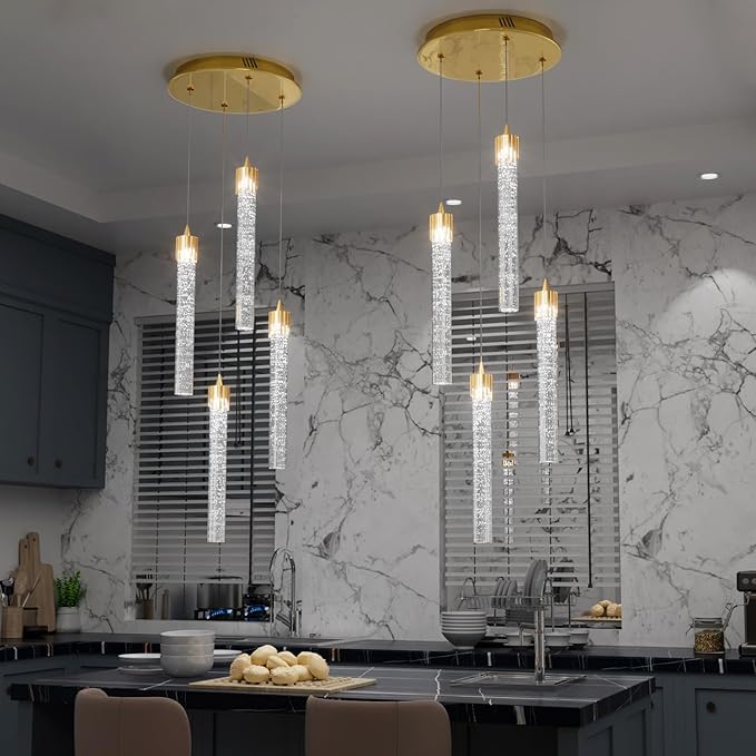 ykolupty 4-Light Pendant Lights Kitchen Island Mini Chandelier,Modern Gold Pendant Light with Remote Control,Teardrop Hanging Light Fixture for Dining Room Hallway