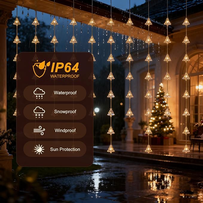 Christmas Tree Curtain Lights, Warm White Window Lights 70 LEDs Hanging Light with Remote Fairy Led Twinkle String Lights Home Bedroom Wall Ceiling Décor for Christmas, Wedding, Party
