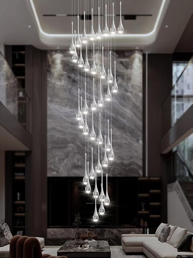 ykolupty 150in High Ceiling Chandelier for Foyer Entrance 36-Light Crystal Silver Chandelier Light Fixture Large Ceiling Light for Living Room Staircase Hallway Dining Room