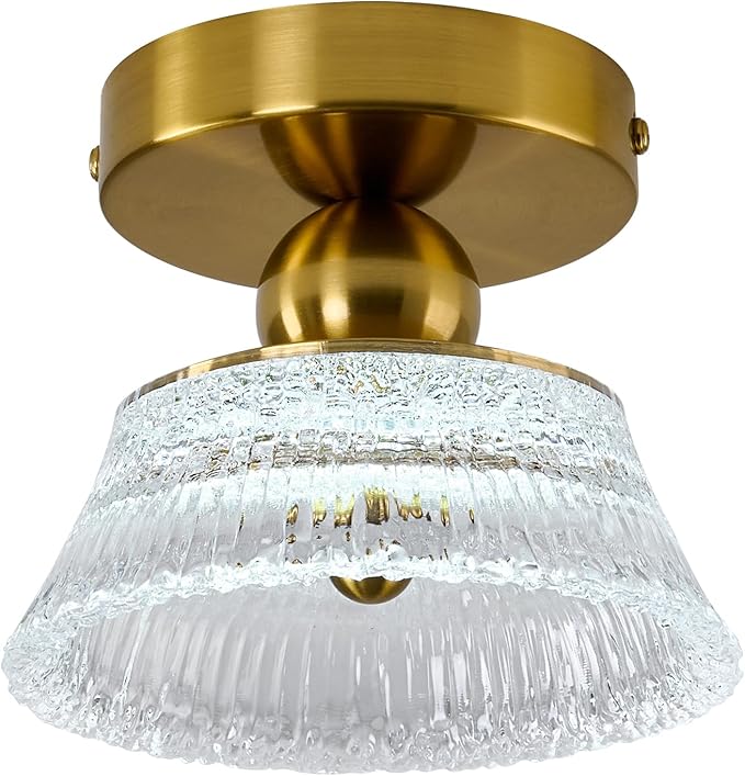 CVKASH Mini Gold Semi Flush Mount Ciling Light LED Modern Hallway Light Fixture Acrylic Close to Ceiling Lamp for Kitchen Living Room Bathroom Entryway Bedroom