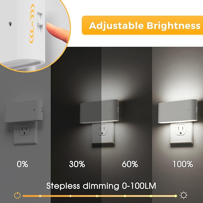 L LOHAS LED Night Light, 2 Pack Dimmable Modern LED Night Lights Plug into Wall,Dusk to Dawn Sensor Night Lights for Kid, 0-100LM 5000K White Nightlight for Hallway Bedroom Stairway