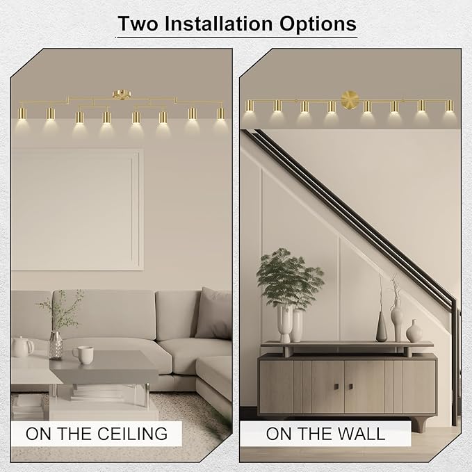 AUQUEE 8 Light Track Lighting Fixtures Ceiling, Gold Kichen Track Lighting Fixtures, Rotatable Light Heads, Adjustable Modern LED Track Lights for Kitchen/Hallway, No GU10 Bulb