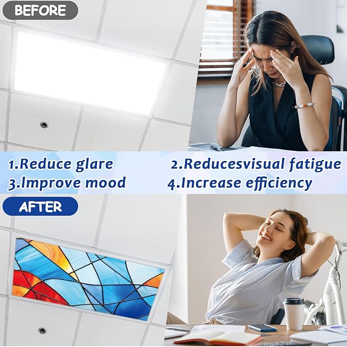 6 Pcs Blue Glass Window Fluorescent Light Covers for Classroom Stained Glasses Ceiling Lights 4 x 2 Feet Magnetic Light Covers Filter Easy Install for Office Hospitals Home Supplies(Blue Glass)