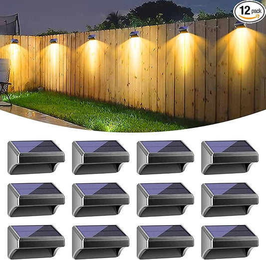 Bridika Solar Fence Lights, Fence Lights Fence Solar Lights Outdoor Waterproof Warm White & Color Glow LED Solar Lights for Backyard, Patio, Deck Railing, Stair Handrail, Pool and Wall (12 Packs)