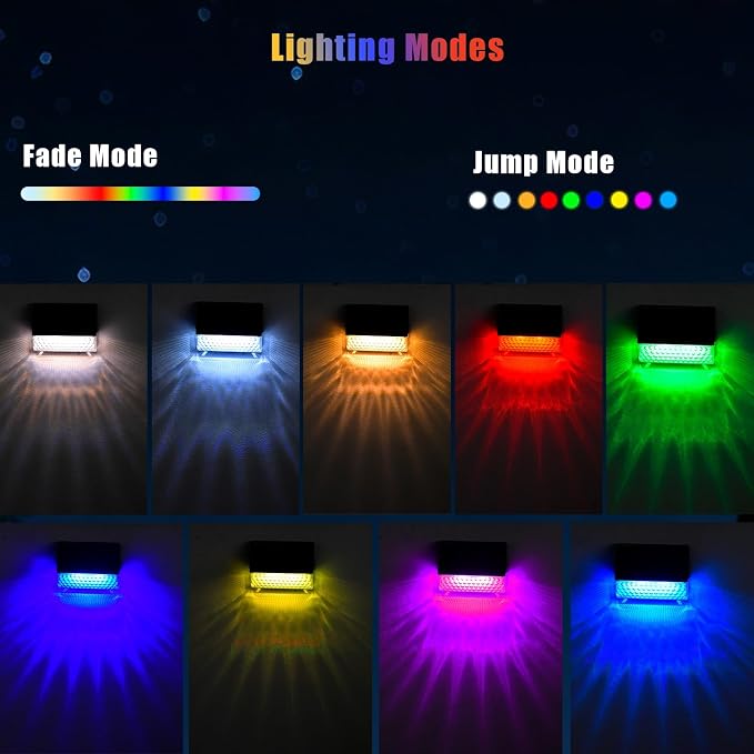 FVTLED Solar Fence Lights Outdoor, RGBW Color Changing Solar Wall Lights Outdoor with Remote Control, Waterproof LED Deck Light for Garden Yard Patio Deck Step Patio Wall (4 Pack)