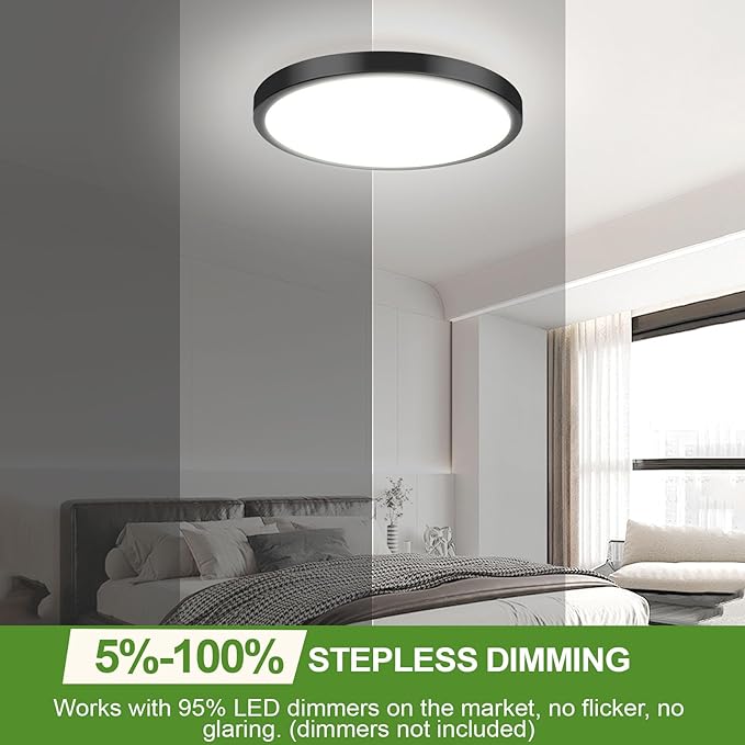 2-Pack 36W Dimmable LED Ceiling Lights Black, 13 inch Flush Mount Light Fixtures 3600LM 2700K/3000K/4000K/5000K/6500K Color Changing Ceiling Lights, Modern Lighting for Kitchen Living Room Bedroom
